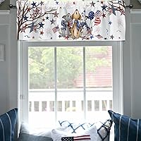 Funny 4th of July Dog Star Tree Branch Kitchen Curtains Valance for Window, USA Patriotic Summer Holiday Firework Short Topper Rod Pocket, Home Living Room Bedroom Independence Day Decor 54 x 18
