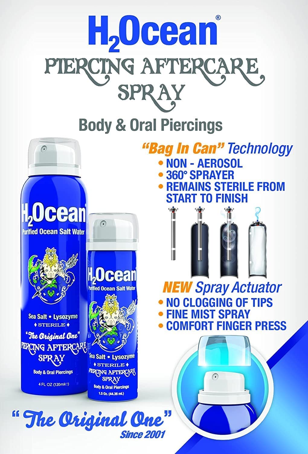 H2Ocean Piercing Aftercare Spray 4oz Set of 2 Sea Salt Saline Keloid & Bump Treatment, Wound Care Spray Organic Wound Wash For Ear, Nose, Naval, Oral Body Piercings