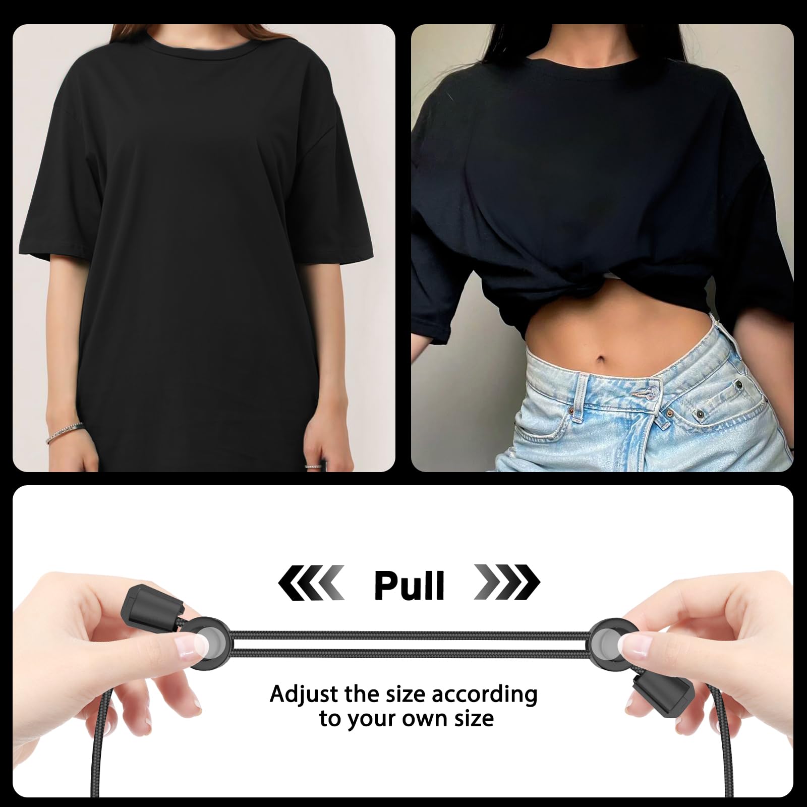 Crop Tuck Adjustable Band, Crop Tuck Tool for Sweater and Shirt, Belly Leaking Crop Tuck Band, The Elastic Band to Change The Style of Your Tops(1PC, Black, Size:Medium)