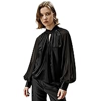 LilySilk Silk Blouse with Semi-Sheer Sleeves 22 Momme 100% Mulberry Silk Long Sleeves Elegant Pull On Silk Shirt Women