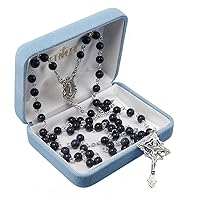 Round Genuine Blue Gold Sand Rosary Sterling Crucifix and Centerpiece