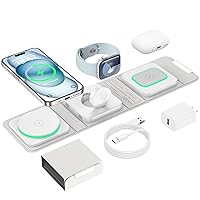 Wireless Charger for iPhone - 3 in 1 Charging Station for Apple Multiple Devices, Foldable Magnetic Mag-Safe Travel Charging Pad for iPhone 15 14 13 12 Pro Max Plus iwatch Watch & Airpods