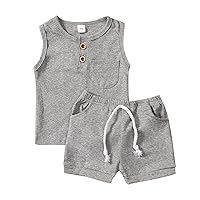 Boys Athletic Sweat Suits Toddler Boys Sleeveless Solid Clothing Sets Vest Tops and Shorts Summer (Grey, 12-18 Months)