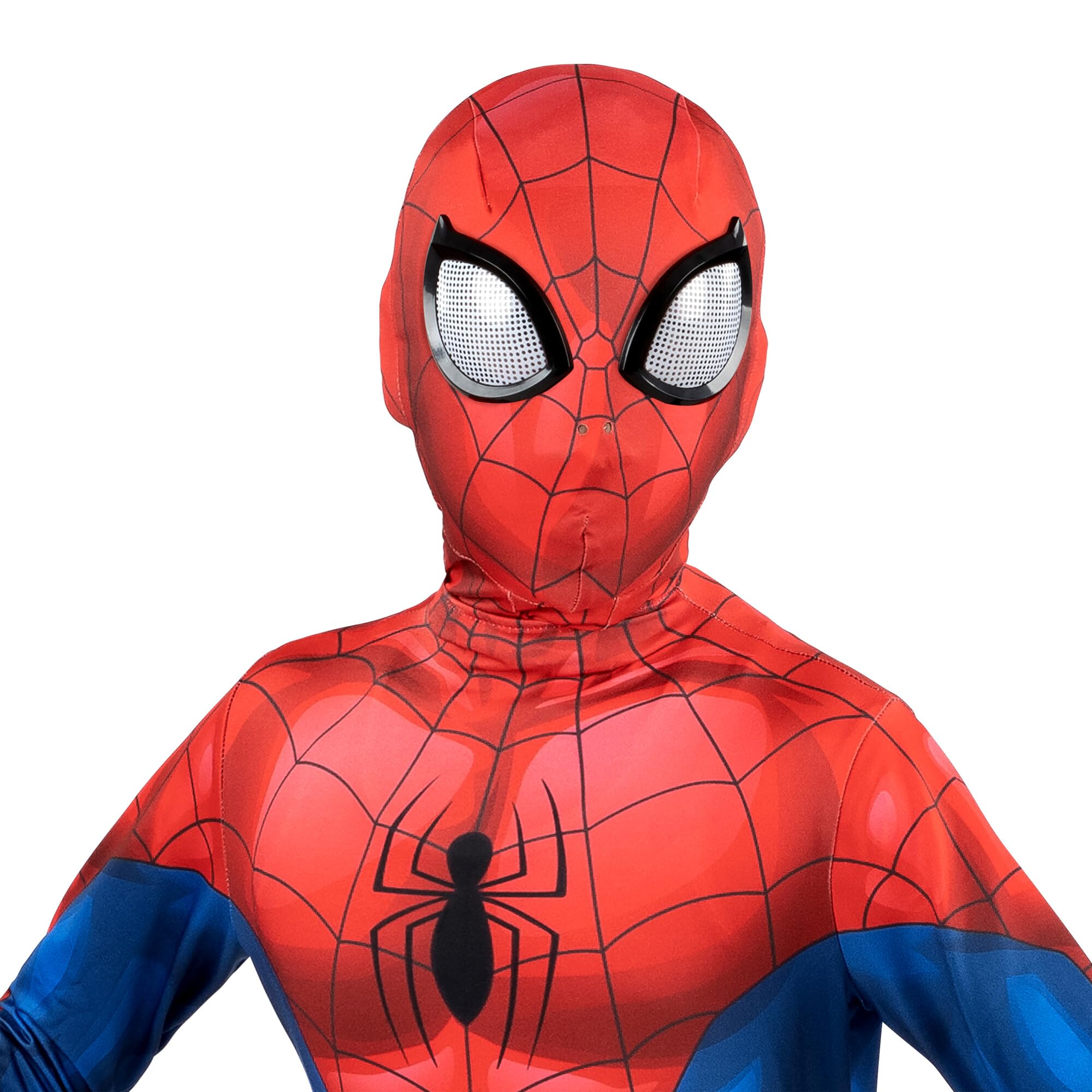 MARVEL Spider-Man Official Youth Deluxe Zentai Suit - Spandex Jumpsuit with Printed Design and Detachable Spandex Mask and Plastic Eyes