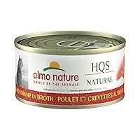 HQS Natural Chicken & Shrimp, Grain Free, Additive Free, Adult Cat Canned Wet Food, Shredded, 24 x 70g/2.47 oz (1014H)