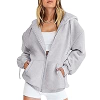 Women's Oversized Zip Up Hoodies Sweatshirts Y2K Clothes Cute Teen Girl Fall Casual Jackets with Pockets