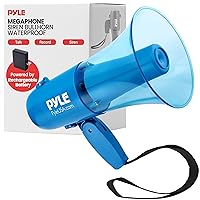 Pyle 30W Megaphone Siren Bullhorn Speaker, Rechargable, Portable and Lightweight Automatic Bullhorn for Indoor & Outdoor Use, 500 Square Yards Projection Range, Used as Siren/Music (Transparent Blue)