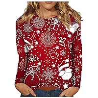 Womens Long Sleeve Tops Retro Button Up Christmas Shirt Crew Neck Sexy Oversized Tshirt Cute Teen Girl Clothes