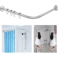 Stretchable 304 Stainless L Shaped Bathroom Bathtub Corner Shower Curtain Rod Rack (23.6
