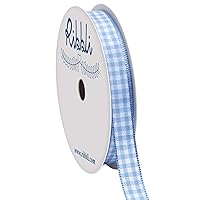 Ribbli Light Blue and White Gingham Ribbon,100% Polyester Woven Edge,3/8 Inch x 10 Yard,Plaid Ribbon Use for Baby Shower,Gift Wrapping,Party Decoration