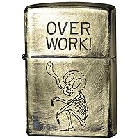 ZIPPO Lighter Gold Distressed Finish Funny Skull Etched 2UDB-OVER Height 2.2 inches (5.5 cm) x Width 1.5 inches (3.8 cm) x Depth 0.5 inches (1.3 cm)