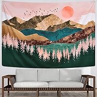 Krelymics Mountain Tapestry Forest Tree Tapestry Sunset Tapestry Nature Landscape Tapestry Wall Hanging for Room(70.9 × 92.5 inches)