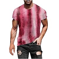 Men's Tie Dye Print Waffle Knit Tops Summer Casual Crew Neck Short Sleeve Soft Tee Shirts Hip Hop Streetwear Tops