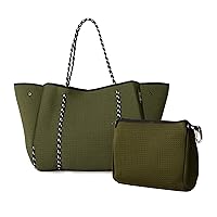Large Neoprene Tote Bag and Large Makeup Bag Bundle, Waterproof and Lightweight Travel Bags, Durable Travel Essentials for Women (Safari)