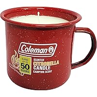 Coleman Scented Outdoor Citronella Candle in Tin Mug, Campfire Scented Rustic Outdoor Camping Candle, Up to 50h Burn Time