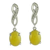 Green Opal Natural Gemstone Oval Shape Drop Dangle Anniversary Earrings 10K, 14K, 18K White Gold Jewelry