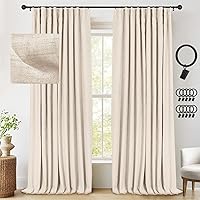 Blackout Curtains, 1-Panel Linen Textured 100% Thermal Insulated Room Darkening Sun Blocking Drapes for Bedroom, Nursery, Living Room + 10 Curtain Ring Clips - Oatmeal W50”xL84”