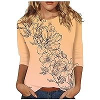 Womens 3/4 Length Sleeve Tops Casual Button Down 2024 Summer T Shirts Floral Loose Fit Three Quarter Length Sleeve Blouse