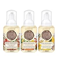 Michel Design Works Mini Foaming Soap 3-Pack Set, 4.7 oz each, Fall Leaves & Flowers, Pumpkin Prize, Sunflower Scent and Design, Shea Butter and Aloe Vera Blend, Beautiful Container with Pump
