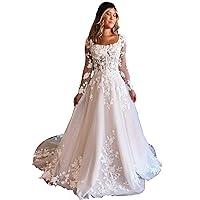 Zoghoo Boho Beach Wedding Dresses for Women Bride Lace Appliques Tulle Long Bridal Gown with Train