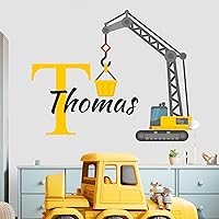 Custom Toddler Construction Crane Wall Decal I Personalized Name & Initial I Nursery Wall Decal for Toddler Room Decorations I Wall Sticker for Bedroom Wide 32