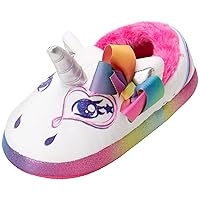 Girls' Fuzzy Slippers - Plush Rainbow Unicorn Sparkle Fuzzy Slippers (Toddler/Little Kid), Size 7-8 Toddler, JoJo Unicorn