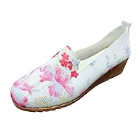 2024 Ladies Fashion Breathable Floral Printed Knitted Mesh Sloping Heel Casual Ssingle Shoes Casual Summe