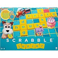 Scrabble Junior Kids Crossword Game with 2-Games-in-1, 2-Sided Game Board, 2 to 4 Players, Ages 6 to 10 Years Old, Y9667(Packaging May Vary)