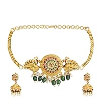 bodha Traditional Indian Peacock design Necklace Gold Plated Traditional Jewellery Necklace Set (SJN_71), Brass, Cubic Zirconia