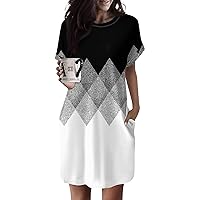 Women’S Casual Summer T Shirt Dresses 2024 Loose Fit Short Sleeve Tunic Dress Crewneck Printed Dresses with Pocket for Women