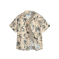 Boy's Tropical Graphic Print Short Sleeve Button Down Shirt Casual Hawaiian Shirts Khaki 10 Years