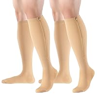 Zipper Compression Socks Close Toe 2 Pairs for Women&Men 15-20mmHg Knee High Support Socks for Running Cycling