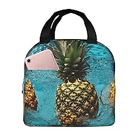 Fresh Ripe Pineapples Floating In Pure Water Print Lunch Bag Insulated Lunch Box Reusable Lunch Cooler Tote Bag For Work Picnic Travel