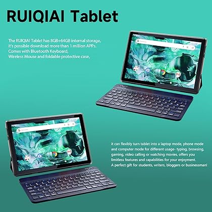 2024 Newest Android 13 Tablets 10 Inch, 2 in 1 Tablet, Tablet with Keyboard Case, 8GB+64GB ROM/512GB Computer Tablets, Quad Core, HD Touch Screen, Dual Carema, Games, Wi-Fi, BT, Google GMS Black