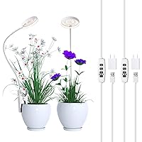 Pot Clip Grow Light for Indoor Plants, LED Full Spectrum Plant Growing Lamp with Flexible Gooseneck, 10-Level Dimmable, 3 9 12 Hrs Timer for Small Plants, 3000K+6000K, 2 Pack