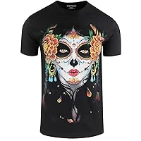 ShirtBANC Mens Sugar Skull Shirt Rockabilly Day of The Dead Culture Design Tee