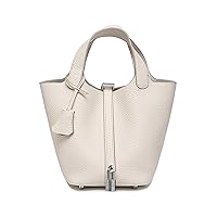 Women Genuine Leather Bucket Bag Fashion Silver Lock Design Top Handle Handbag Ladies Daily Casual Work Small Satchel