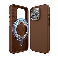 elago Magnetic Silicone Case Compatible with iPhone 15 Pro Case 6.1 Inch Compatible with All MagSafe Accessories - Built-in Magnets, Soft Grip Silicone, Shockproof (Brown)