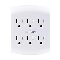 Philips 6 Adapter, Wall Tap Power Strip, Tamper Resistant Protected Outlets, 3-Prong, Ul Listed, White, SPS1461WA/37, 1 Pack