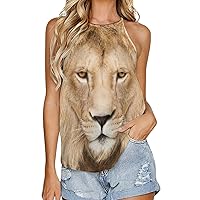 Majestic Lion Crowned with Mane Women‘s Tank Top High Neck Halter Sleeveless T Shirts Graphic Casual Tee