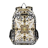 ALAZA Leopard Print and Golden Baroque Modern Laptop Backpack Purse for Women Men Travel Bag Casual Daypack with Compartment & Multiple Pockets