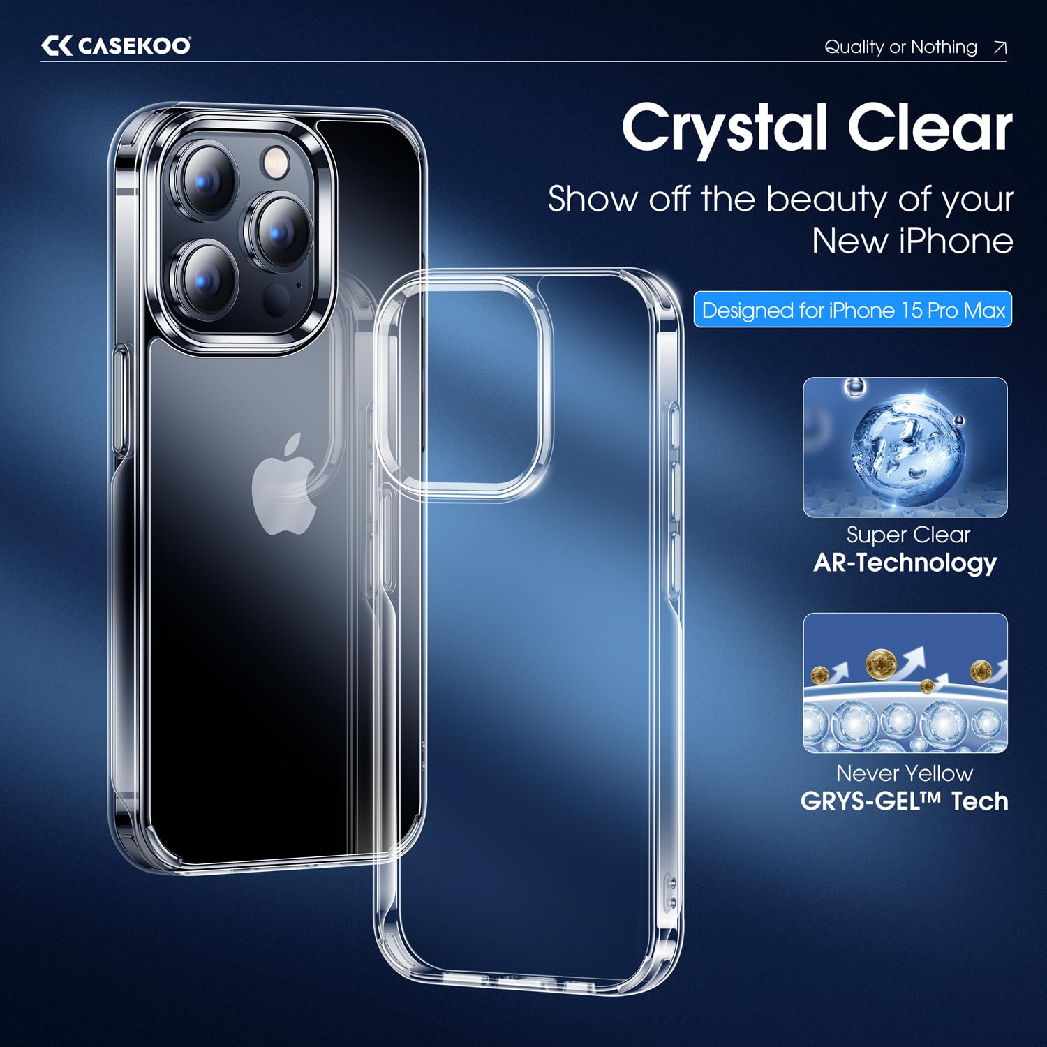 Buy CASEKOO for iPhone 15 Pro Max Case Crystal Clear, [Never