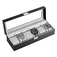 ProCase Watch Box for Men, 6 Slot Watch Display Case Mens Watch Box Organizer, PU Leather Watch Cases for Men Watch Storage, Christmas Gift Watch Holder Organizer with Glass Lid -6 Slot, Black