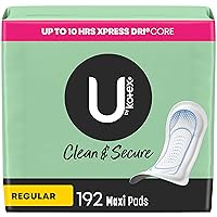 Clean & Secure Maxi Pads, Regular Absorbency, 192 Count (4 Packs of 48) (Packaging May Vary)