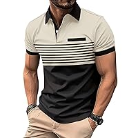 SOLY HUX Men's Golf Polo Shirts Short Sleeve Collar Tennis Shirt Color Block Striped Work T-Shirt