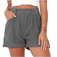 Ladies Solid Sweat Shorts, Casual Summer Button Zip Shorts Wide Leg Short Pants for Women Comfy Sweatpants Track Bottoms