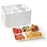 800 Pack - 100% Non Plastics 5 Compartment Paper Plates, Disposable School Lunch Trays, Eco-Friendly Bagasse Plates for School Lunch, Buffet, and Party