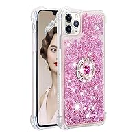 Shockproof Case for iPhone 11 Pro,Glitter Bling Shine Diamond Heart Rainbow Quicksand Transparent TPU Shell with Rotating Finger Ring Kickstand