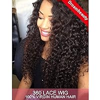 Dreambeauty 360 Lace Front Wig 180% Density Deep Wave Brazilian Virgin Hair 360 Lace Front Human Hair Wigs Pre Plucked Bleached Knots 360 Full Lace Human Hair Wigs for Black Women (16 inch)