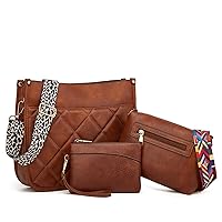 CrossBody Bags for Women, Hobo Handbag with Adjustable Guitar Strap, Shoulder Purse Set Large PU Leather Bag,3 Pieces